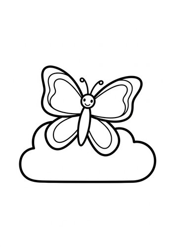 Butterfly On A Cloud Coloring Page