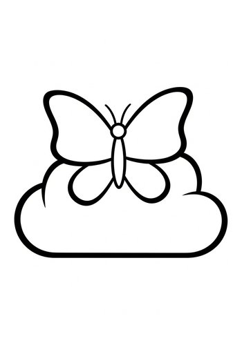 Butterfly On Cloud Coloring Page