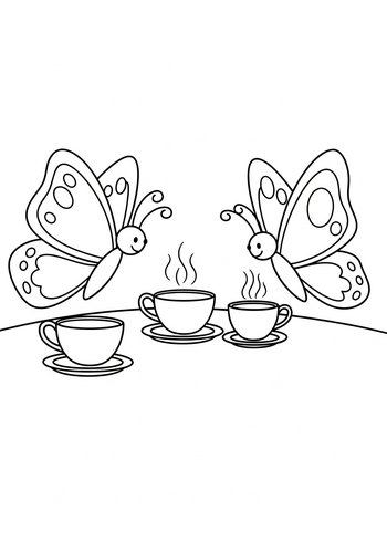 Butterfly Tea Party Coloring Page