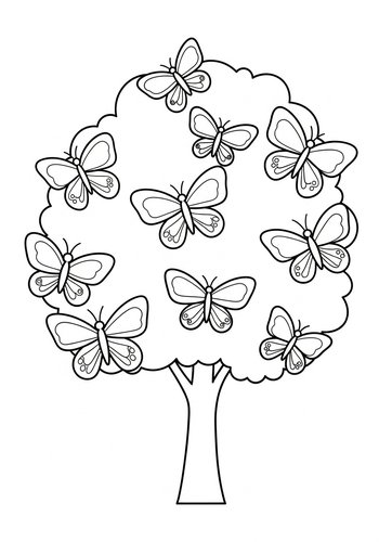Butterfly Tree Coloring Page For Kids