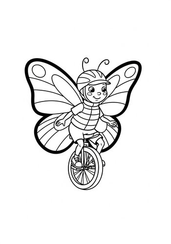 Butterfly Unicycle Coloring Page: Whimsical Fun