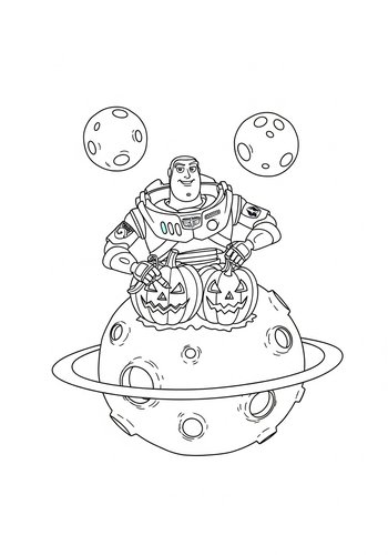 Buzz Lightyear Carving Pumpkins On A Planet With Three Moons Coloring Page