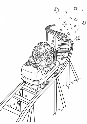 Buzz Lightyear Rides A Stardust Roller Coaster: Coloring Page