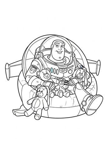 Buzz Lightyear's Slumber Party With Stuffed Animals In His Spaceship Coloring Page