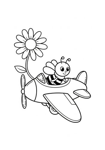 Buzzing Adventure: Bee In Airplane Coloring Page