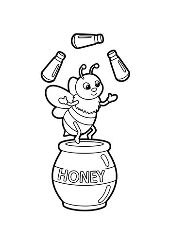 Buzzing Bee Juggling Honey Coloring Page
