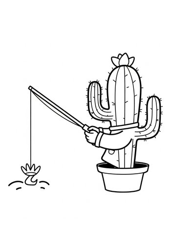 Cactus Fishing Coloring Page - Fun Desert Scene