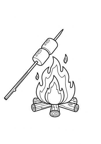 Campfire Marshmallow Roast Coloring Page