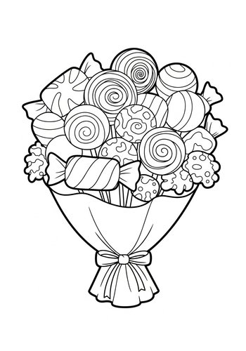 Candy Bouquet Coloring Page: Sweet Treat Art