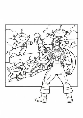 Captain America Painting A Mural Of Friendly Aliens Coloring Page