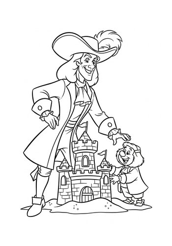 Captain Hook Building A Sandcastle With Smee - Coloring Page