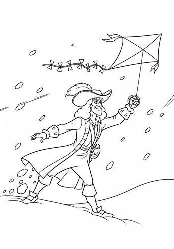 Captain Hook Flying A Kite In A Snowstorm Coloring Page