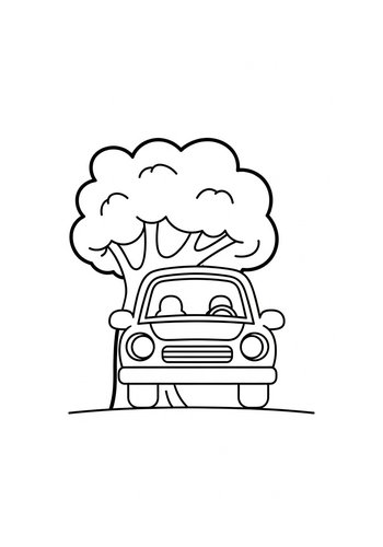Car And Tree Coloring Page For Kids