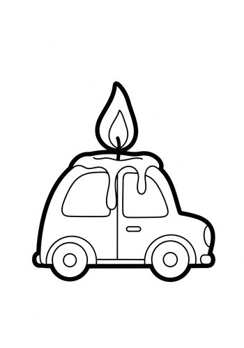 Car-shaped Birthday Cake Coloring Page