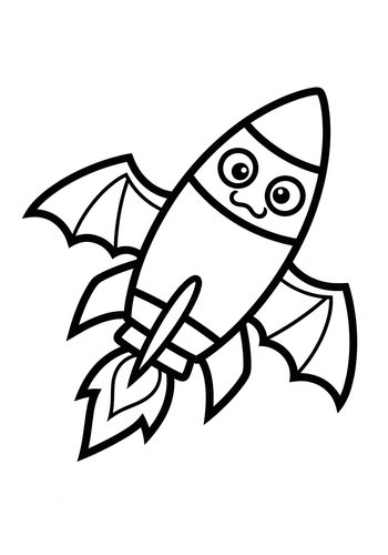 Cartoon Rocket With Wings Coloring Page