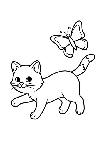 Cat & Butterfly Coloring Page For Kids