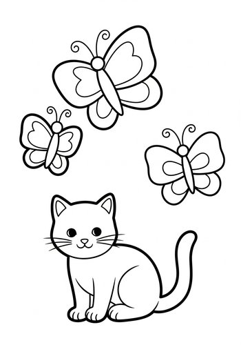 Cat And Butterflies Coloring Page Fun