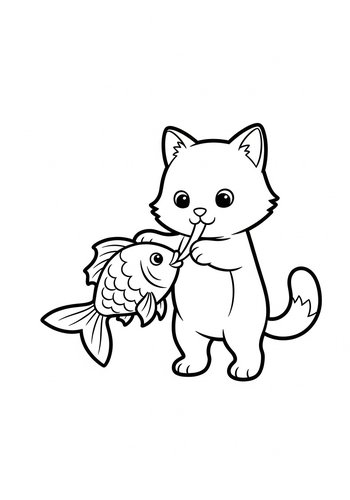 Cat And Fish Coloring Page Fun