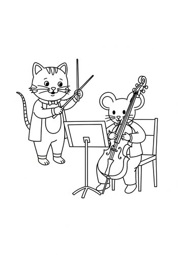 Cat And Mouse Orchestra Coloring Page