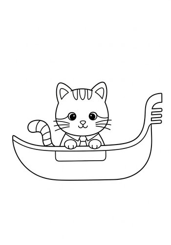 Cat In A Gondola Coloring Page