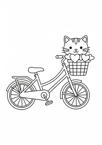 Cat On A Bicycle Coloring Page