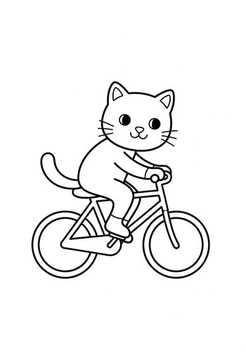 Cat On A Bike Coloring Page