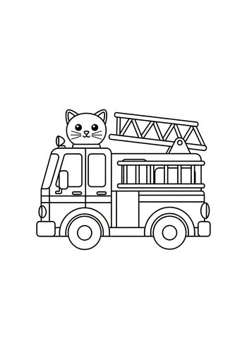 Cat On A Fire Truck Coloring Page