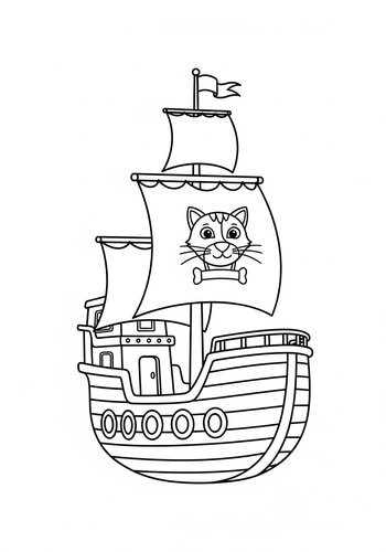 Coloring Page: Cat Pirate Ship Coloring Page