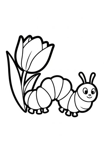 Caterpillar And Tulip Coloring Page For Kids