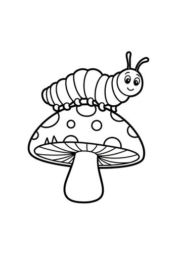 Caterpillar Balancing On A Mushroom: Coloring Page Fun