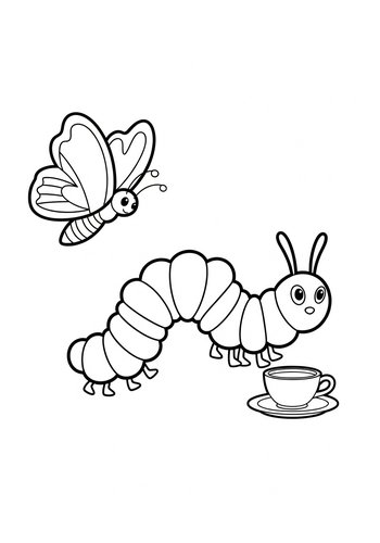 Caterpillar's Tea Party Coloring Page: A Charming Scene