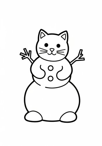 Catwoman Building A Snowman Shaped Like A Cat - Coloring Page