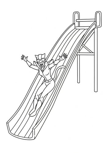 Catwoman Sliding Down A Rainbow Waterslide Coloring Page