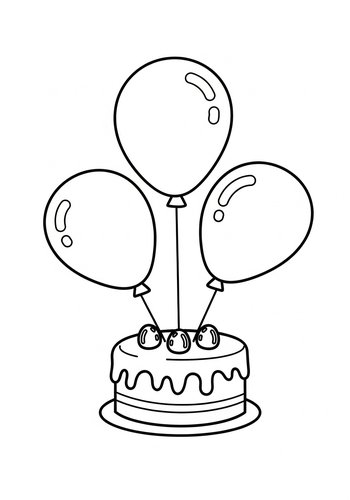 Celebration Time: Cake And Balloons Coloring Page