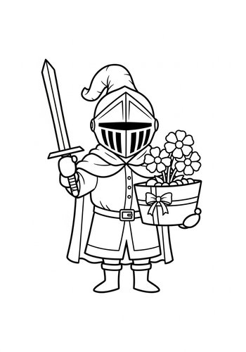 Charming Knight With Flowers Coloring Page