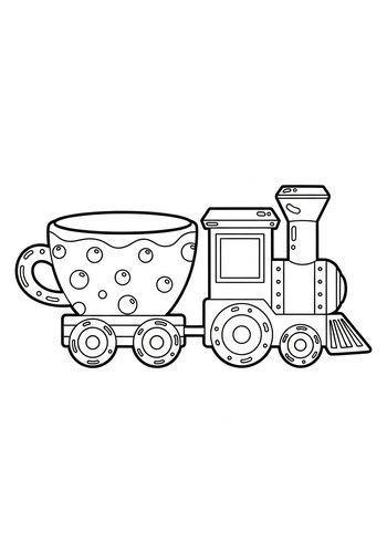 Charming Tea Cup Train Coloring Page