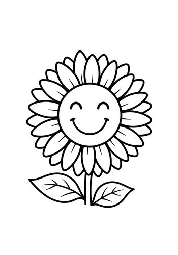 Cheerful Sunflower Coloring Page For Kids