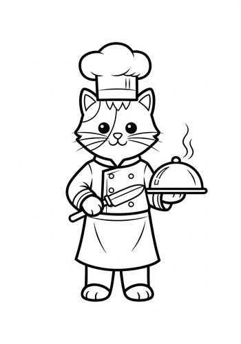 Chef Cat Coloring Page