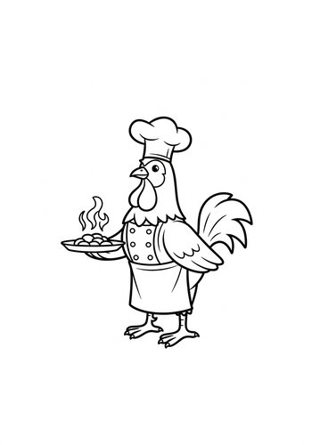 Chef Rooster Coloring Page: Culinary Fun