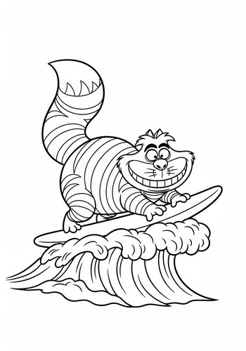 Coloring Page: Cheshire Cat Surfing Coloring Page: Wave Of Whipped Cream Fun