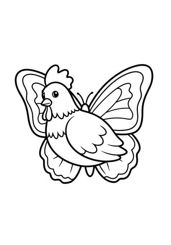 Chicken Butterfly Coloring Page For Kids