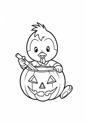Chicken Little Carving A Pumpkin For Halloween Coloring Page