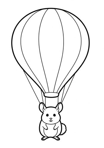 Chinchilla In A Hot Air Balloon - Coloring Page