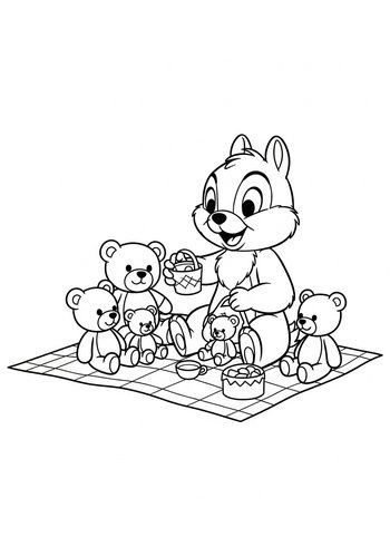Chip Having A Picnic With A Family Of Teddy Bears