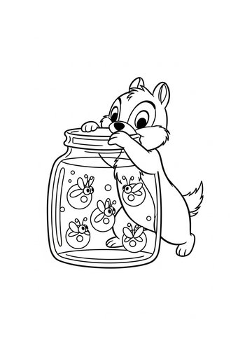 Coloring Page: Chip Playing Hide-and-seek With Fireflies In A Jar Coloring Page