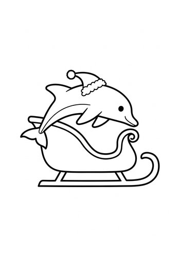 Christmas Dolphin In A Sleigh Coloring Page