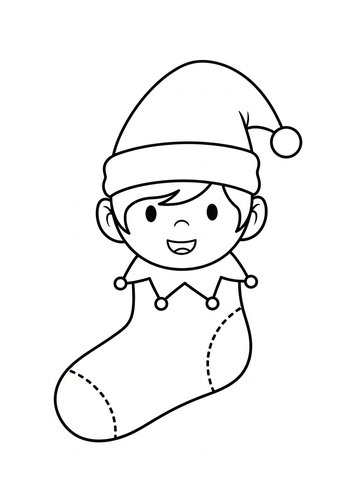 Christmas Elf In Stocking Coloring Page