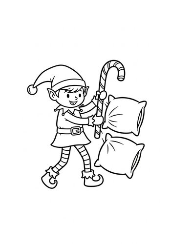 Christmas Elf Pillow Fight Coloring Page Fun