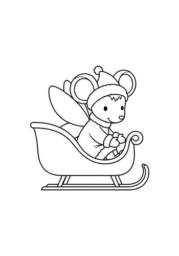 Christmas Mouse Sleigh Ride Coloring Page