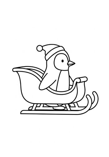 Christmas Penguin Sleigh Ride Coloring Page